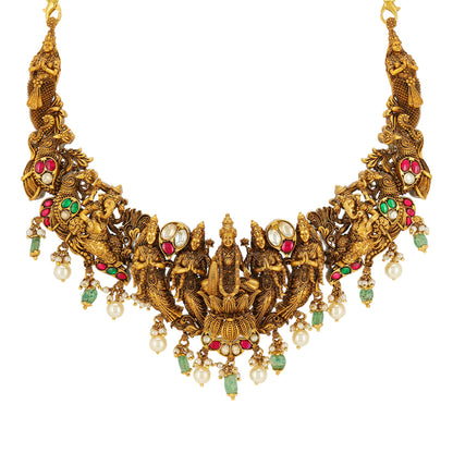 Lakshmi Vinayakar Inspired Nakshi Crafted Masterpiece Necklace