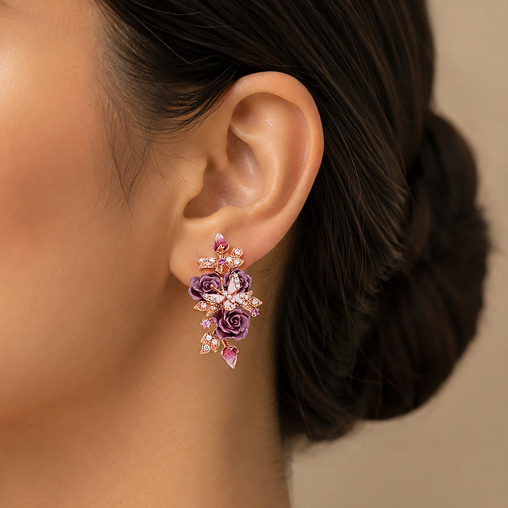 Lavender Blossom Vine 925 Sterling Silver Luxury Earrings