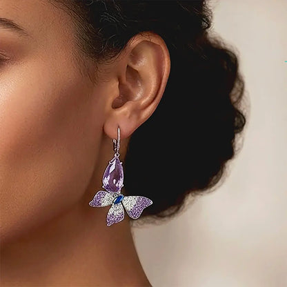 Lavender Butterfly Sparkle 925 Sterling Silver Fashion Earings