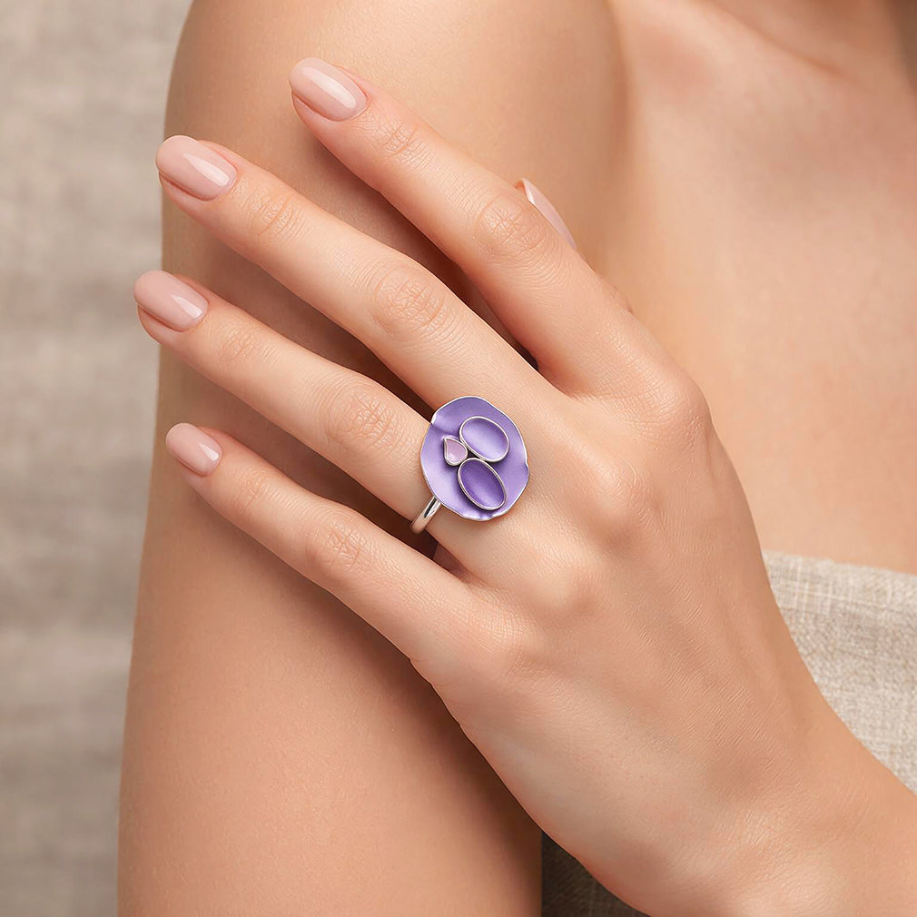 Lavender Lily Pad Enamel Cocktail Ring