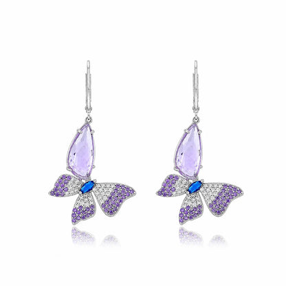 Lavender Butterfly Sparkle 925 Sterling Silver Fashion Earings
