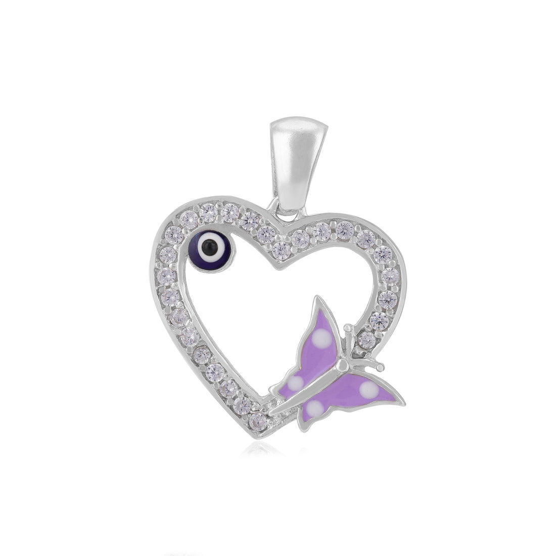 Lavender Butterfly 925 Rhodium Plated Evil Eye Heart Pendants py)