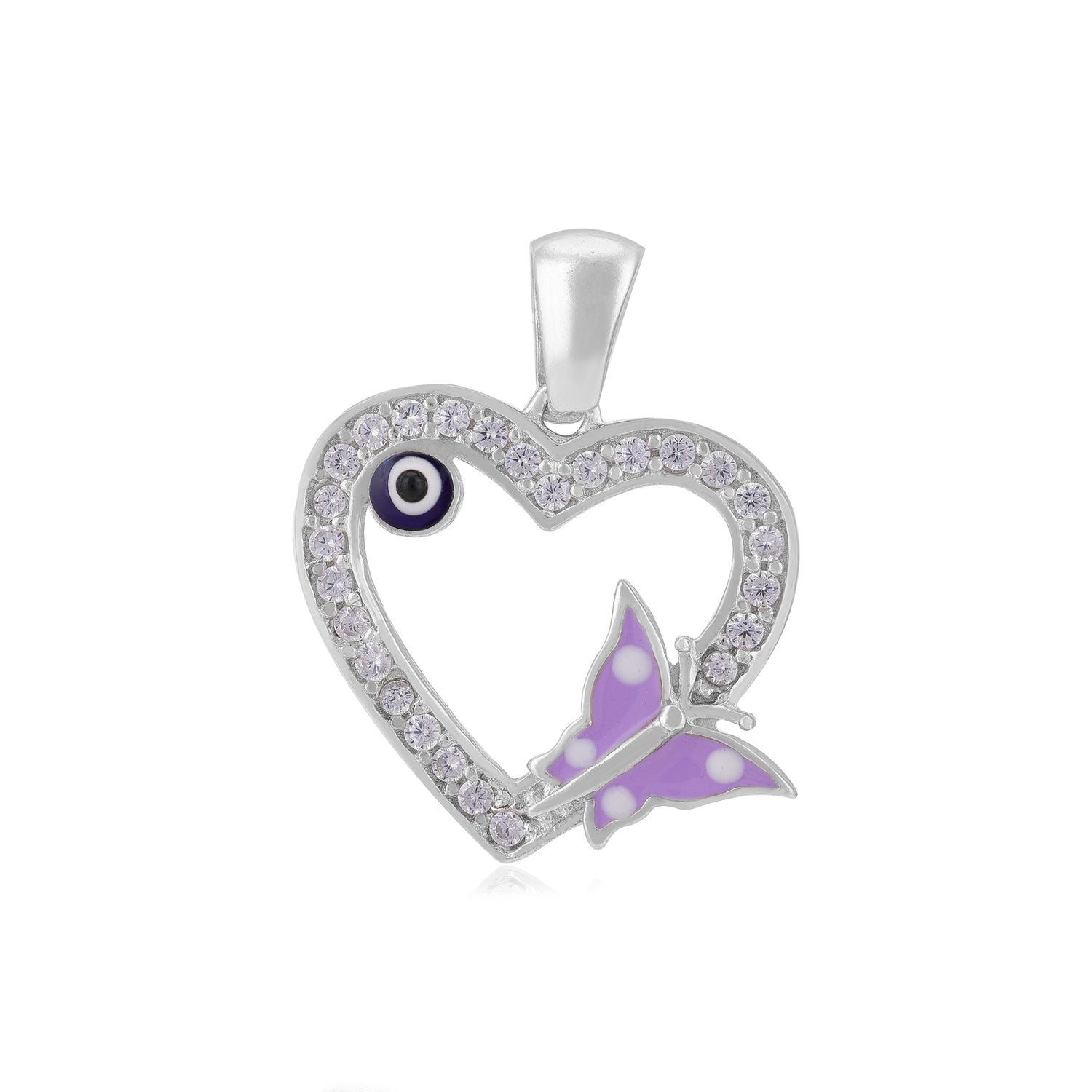 Lavender Butterfly 925 Rhodium Plated Evil Eye Heart Pendants py)