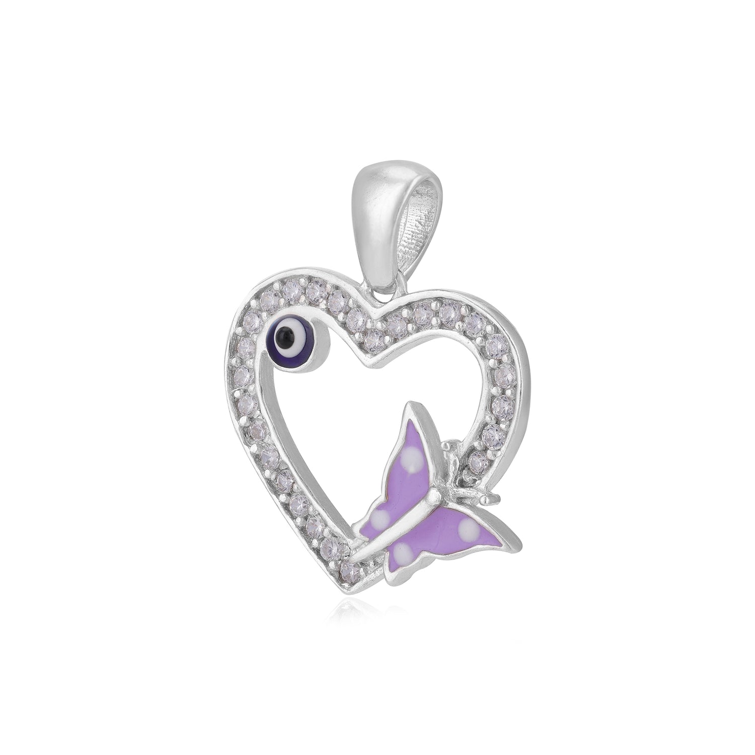 Lavender Butterfly 925 Rhodium Plated Evil Eye Heart Pendants py)