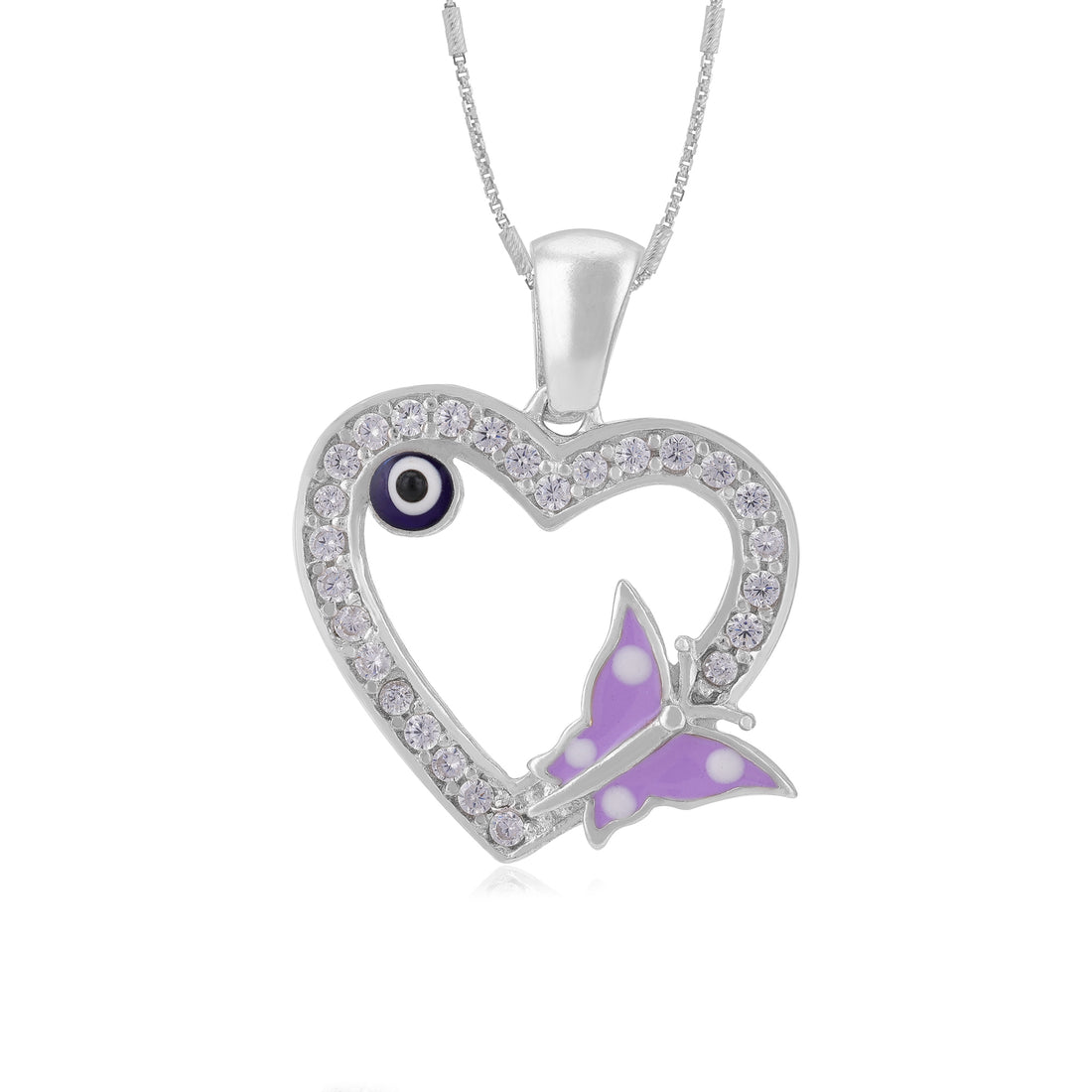 Lavender Butterfly 925 Rhodium Plated Evil Eye Heart Pendants py)
