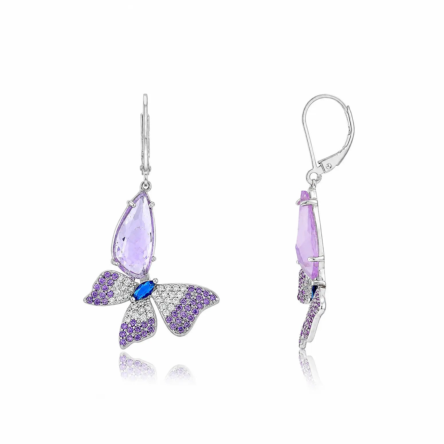 Lavender Butterfly Sparkle 925 Sterling Silver Fashion Earings