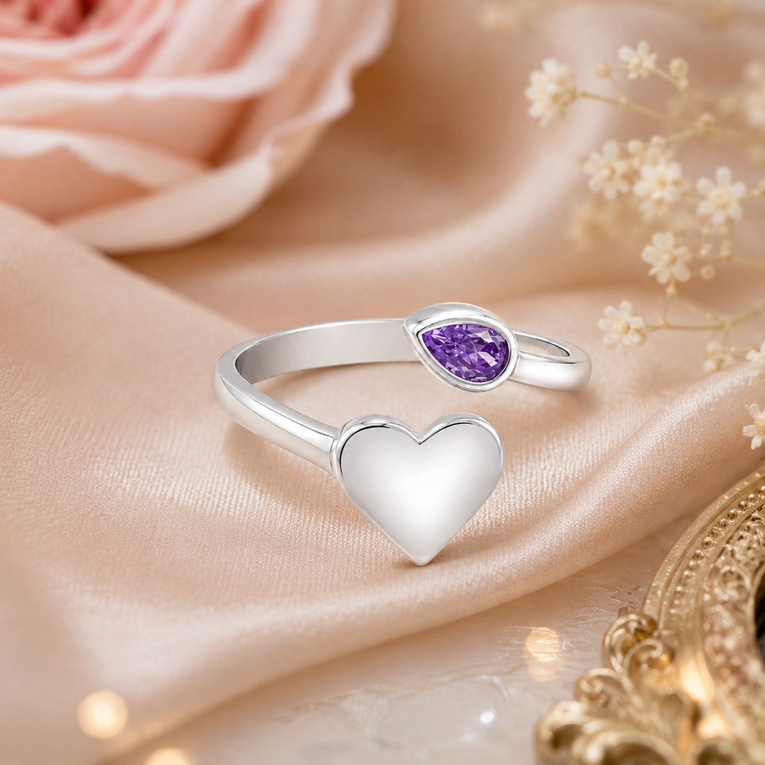 Lavender Glow Heart 925 Sterling Silver Rings for Women