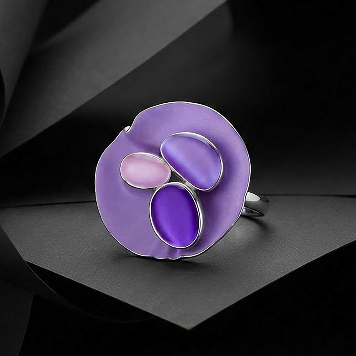 Lavender Lily Pad Enamel Cocktail Ring