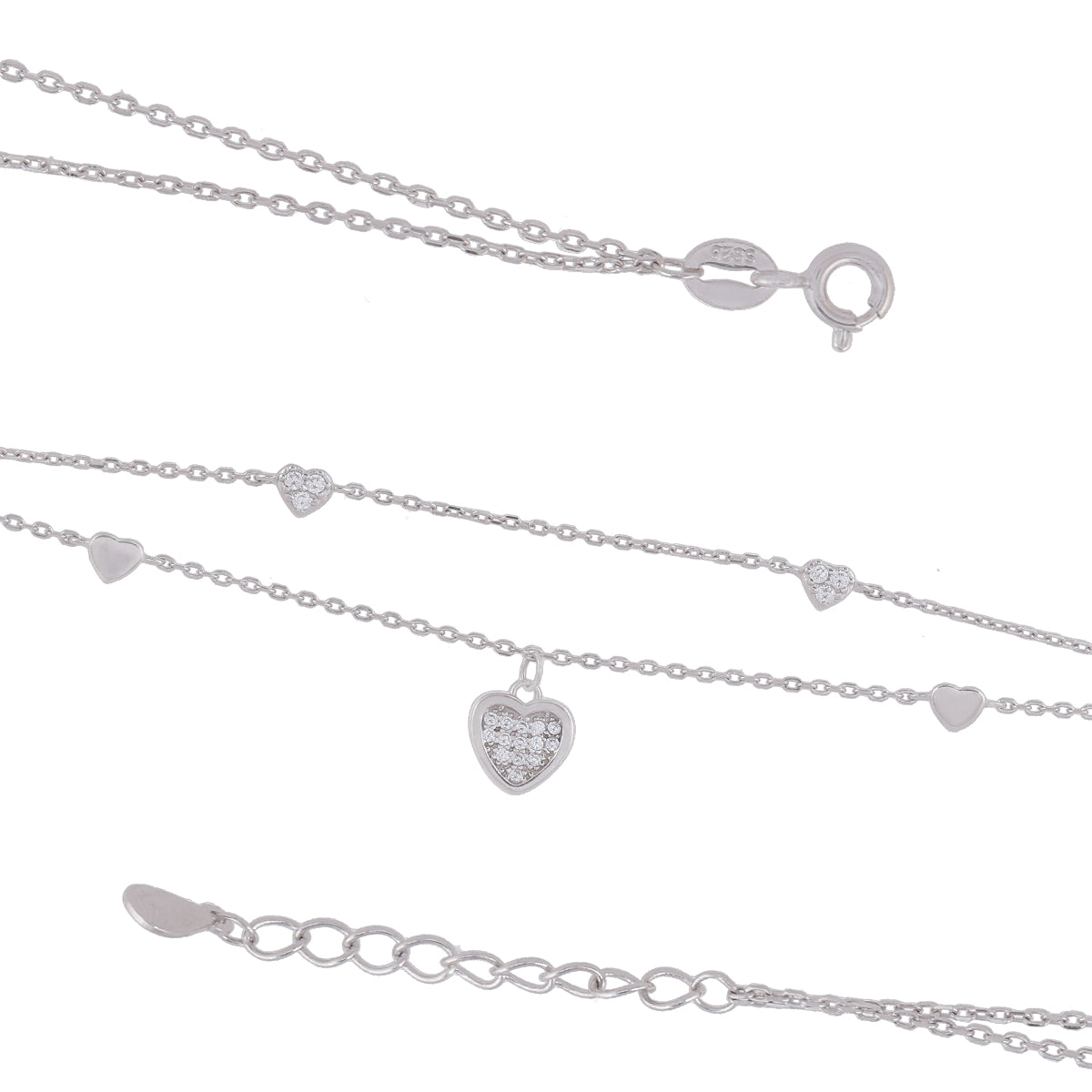 Layered Chain Rhodium Dramatic Heart Drop Bracelets