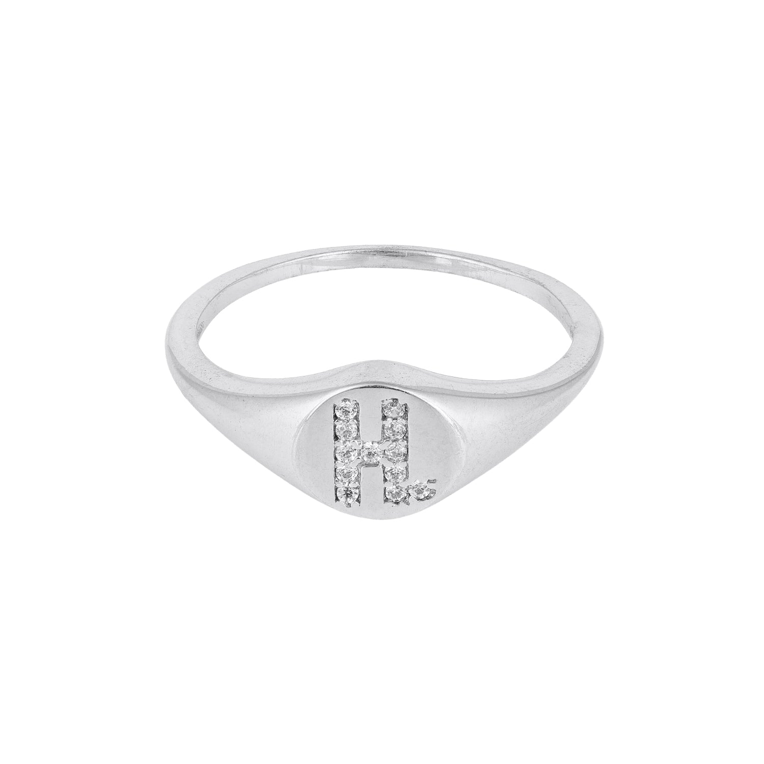 Letter H Silver Ring with Crystal Detailing