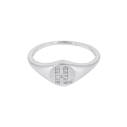 Letter H Silver Ring with Crystal Detailing