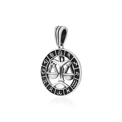 Libra Horoscope Round 925 Sterling Silver Pendant