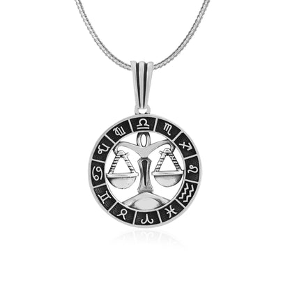 Libra Horoscope Round 925 Sterling Silver Pendant