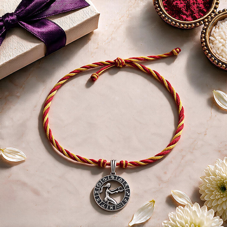 Libra Zodiac Silver Rakhi Pendant