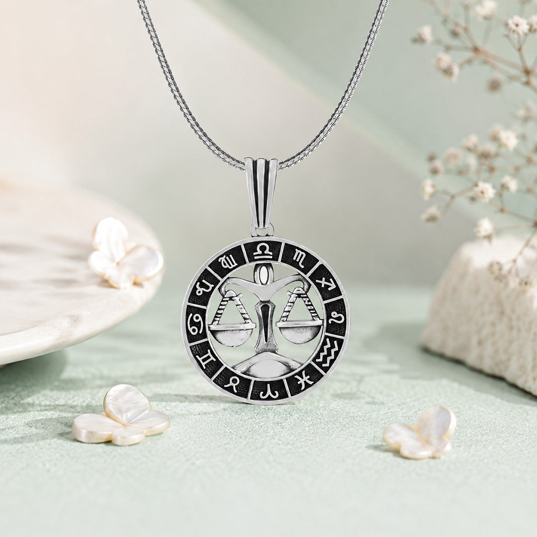 Libra Horoscope Round 925 Sterling Silver Pendant