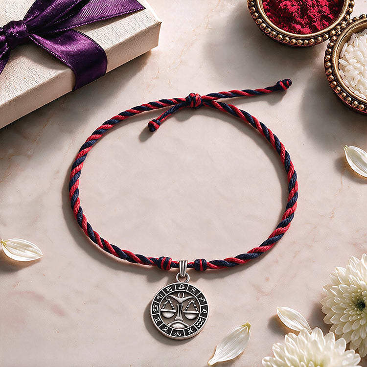 Libra Zodiac Silver Rakhi Pendant