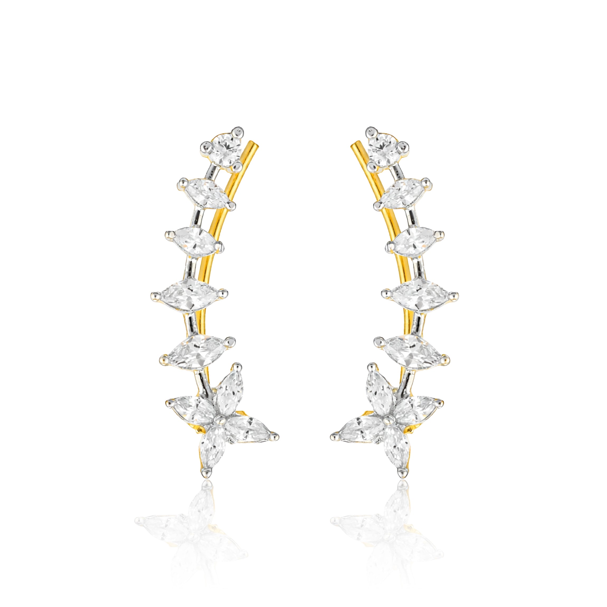 Linear Blossom 925 Sterling Silver Design Earrings for Women