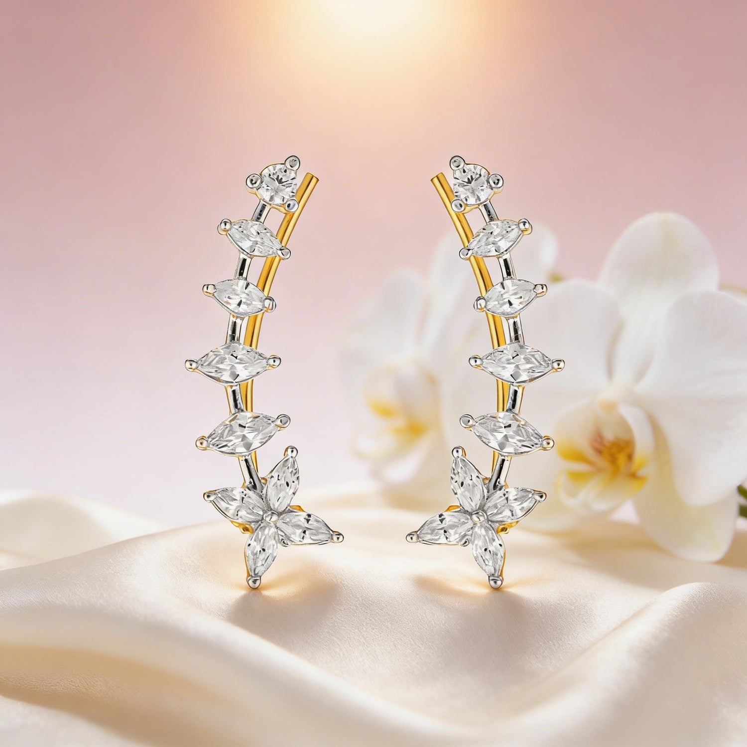 Linear Blossom 925 Sterling Silver Design Earrings for Women