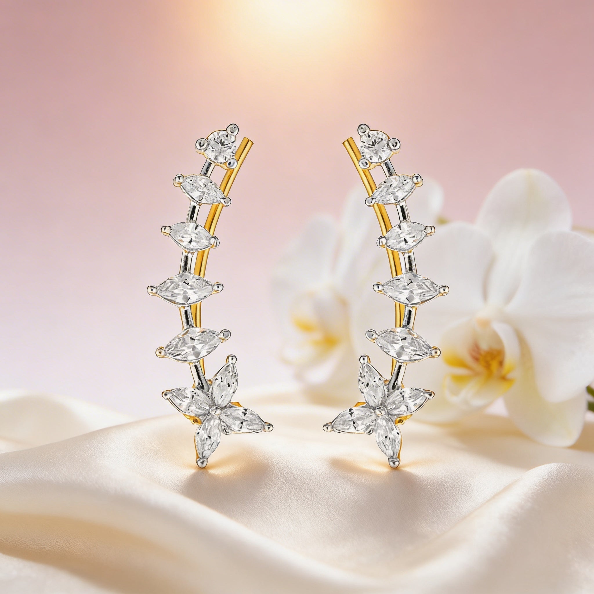 Linear Blossom 925 Sterling Silver Design Earrings for Women