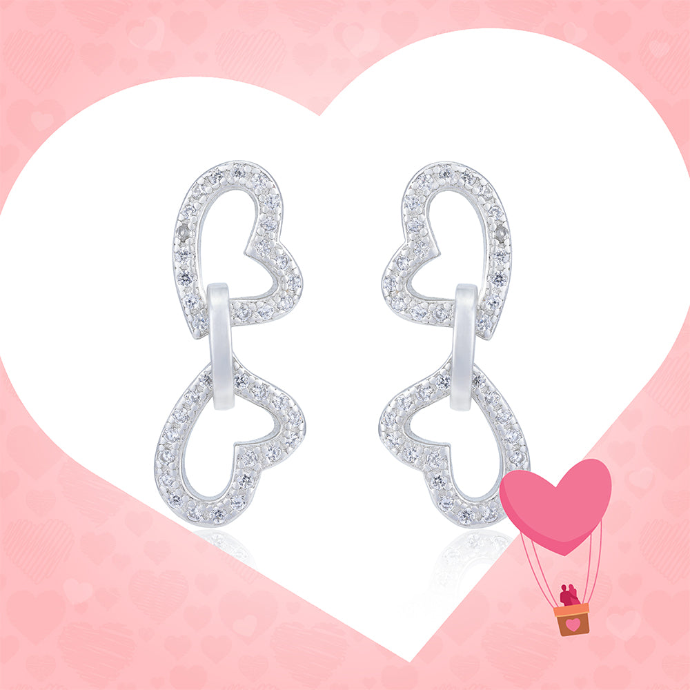 Linked Hearts Shimmering Stoned Rhodium Plated Studs