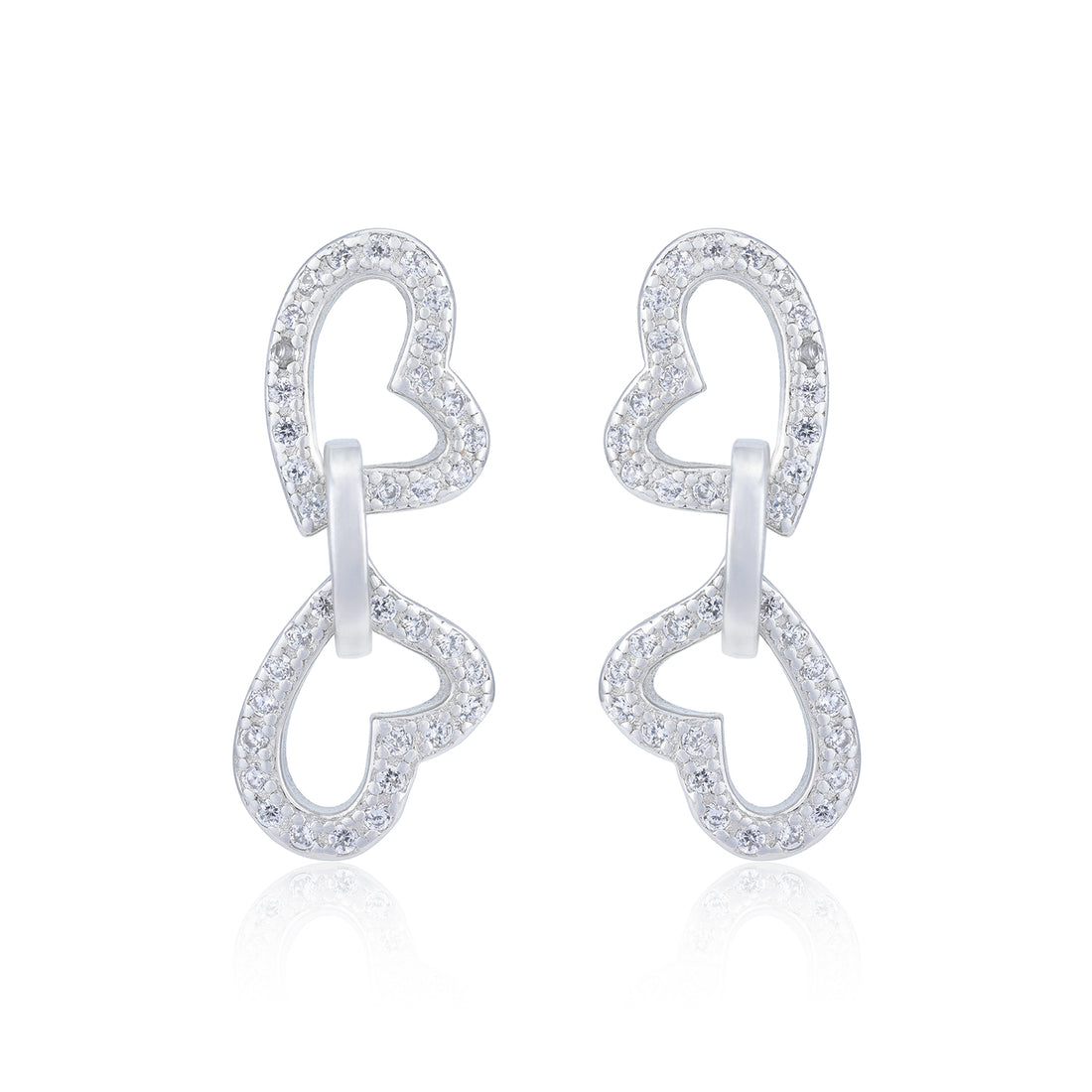 Linked Hearts Shimmering Stoned Rhodium Plated Studs