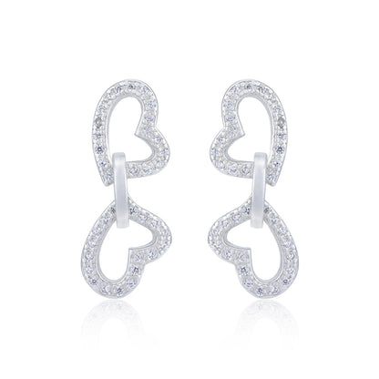 Linked Hearts Shimmering Stoned Rhodium Plated Studs