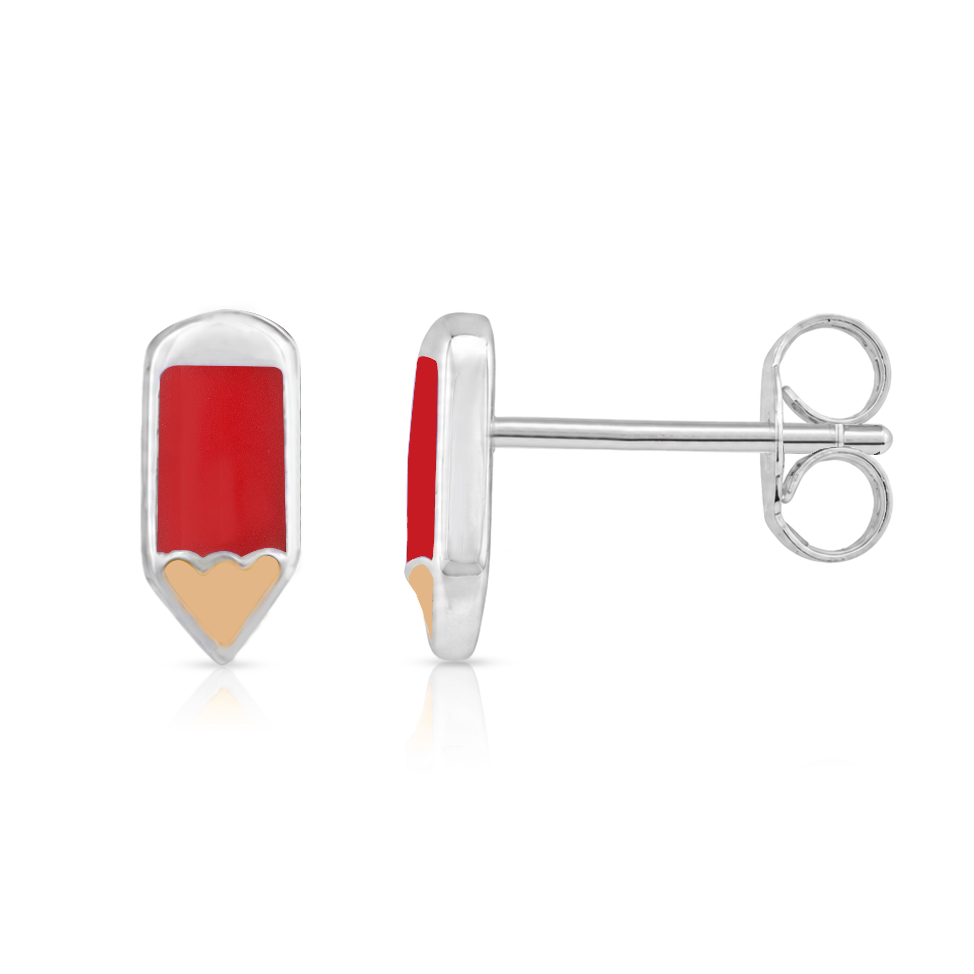 Little Red Pencil 925 Sterling Silver Stud for Kids