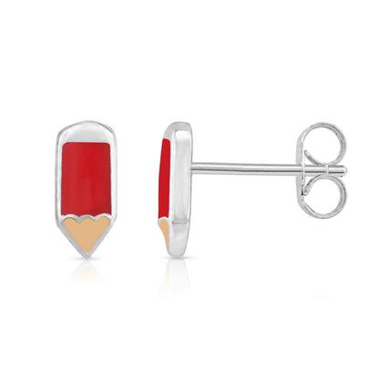 Little Red Pencil 925 Sterling Silver Stud for Kids
