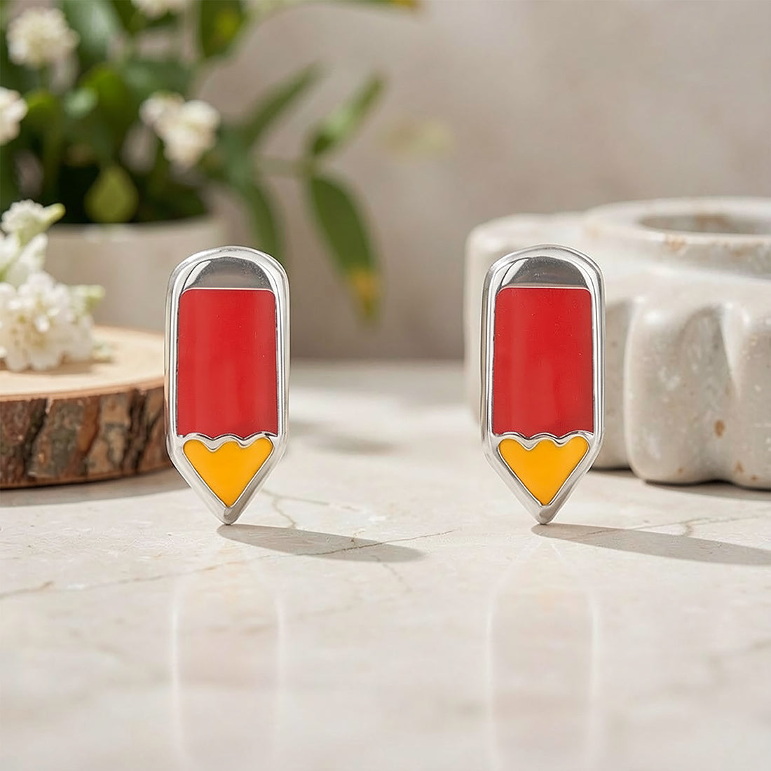 Little Red Pencil 925 Sterling Silver Stud for Kids