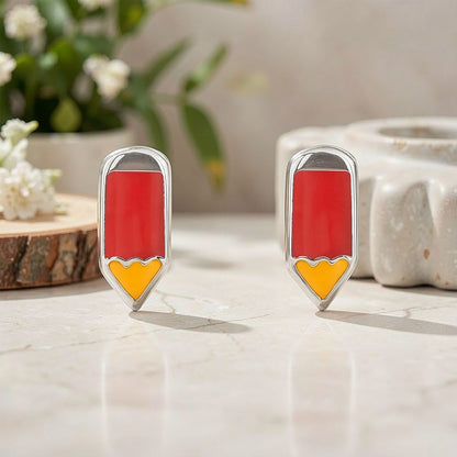 Little Red Pencil 925 Sterling Silver Stud for Kids