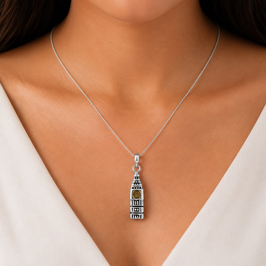London Tower 925 Sterling Silver Clock Pendant