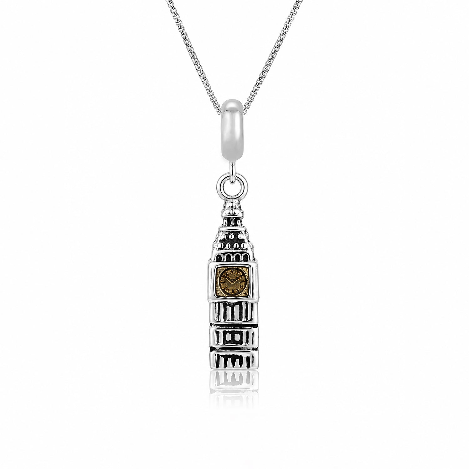 London Tower 925 Sterling Silver Clock Pendant