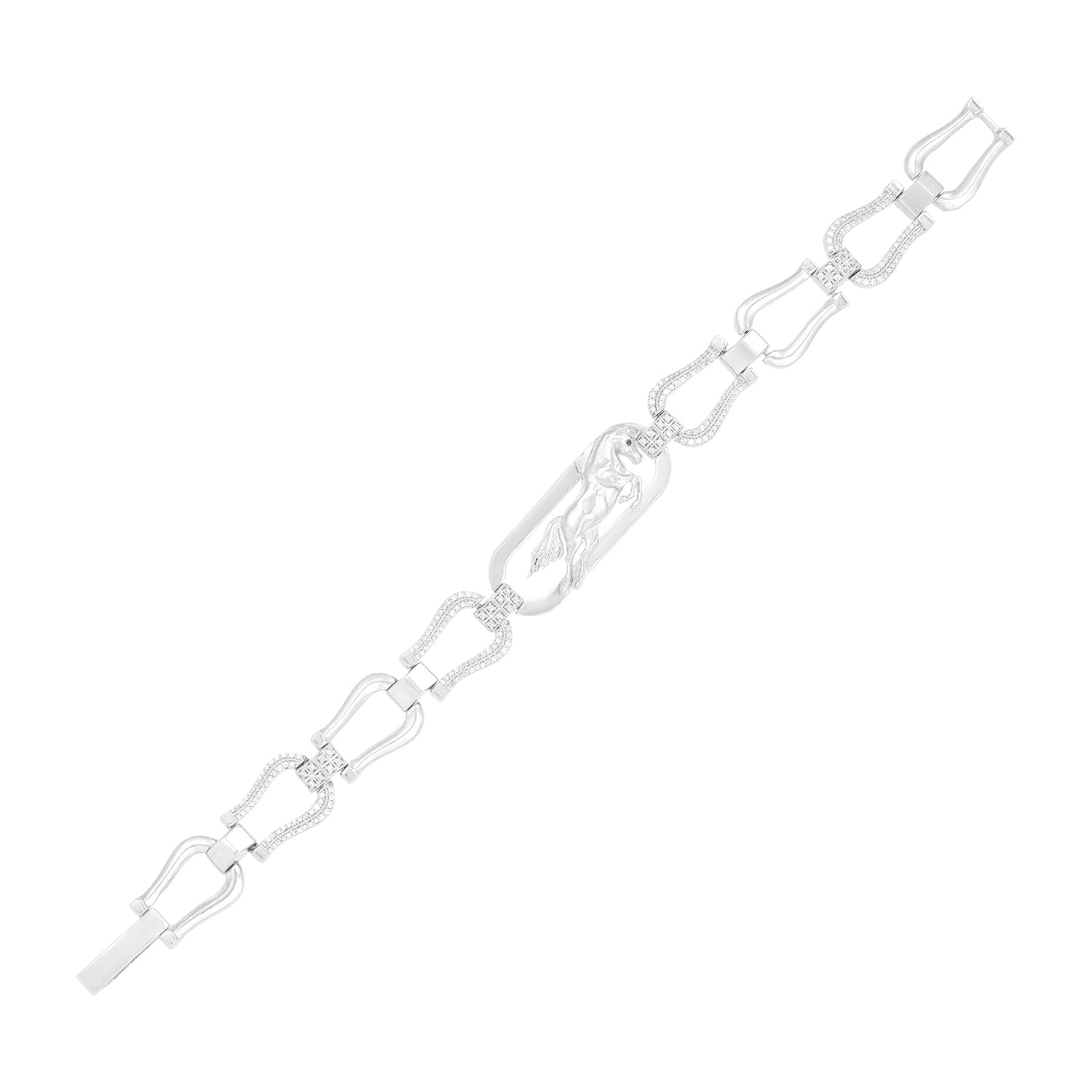 Long Curved Curb Rhodium Plated 925 Bracelet 
