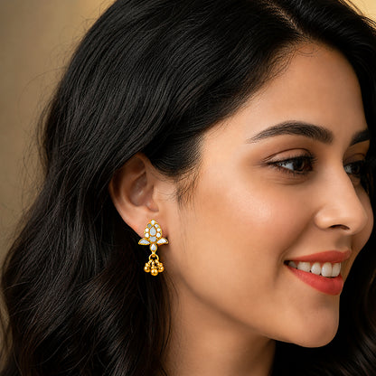Lotus Ghungroo 925 Sterling Silver Golden Drop Earrings