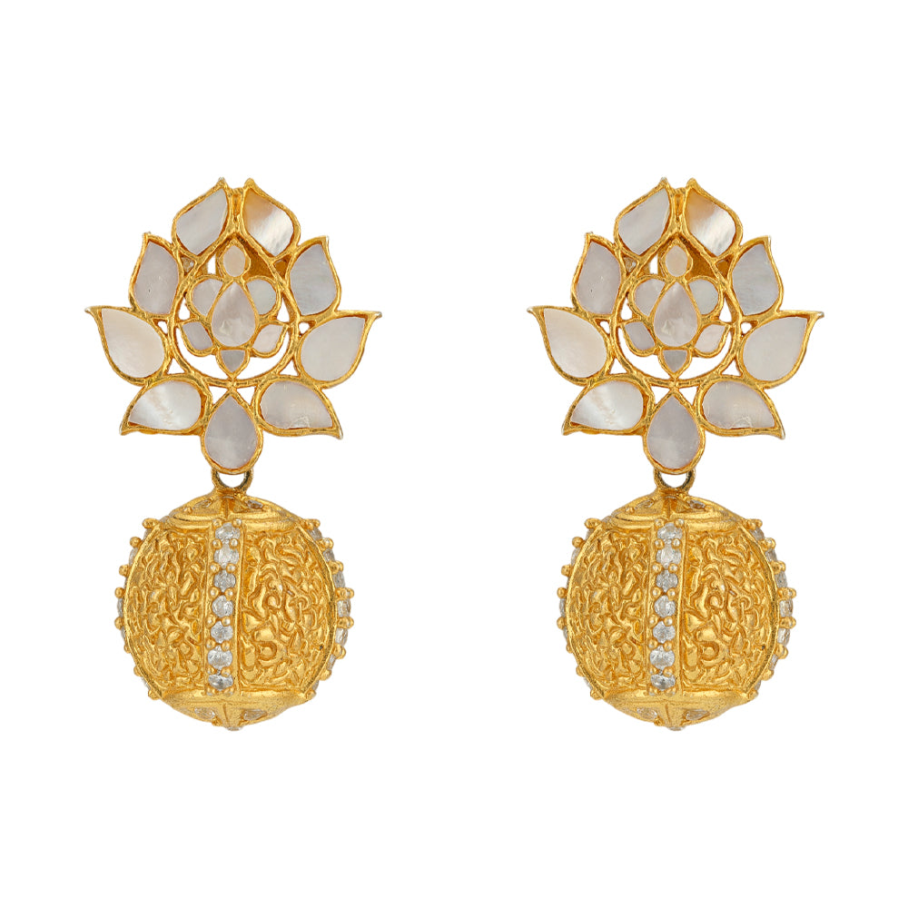 Lotus Flower 925 Gold Beads Drop Earrings