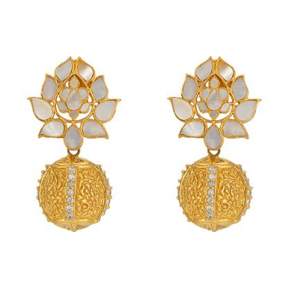 Lotus Flower 925 Gold Beads Drop Earrings