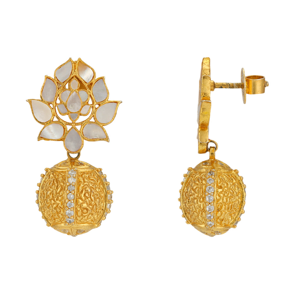 Lotus Flower 925 Gold Beads Drop Earrings