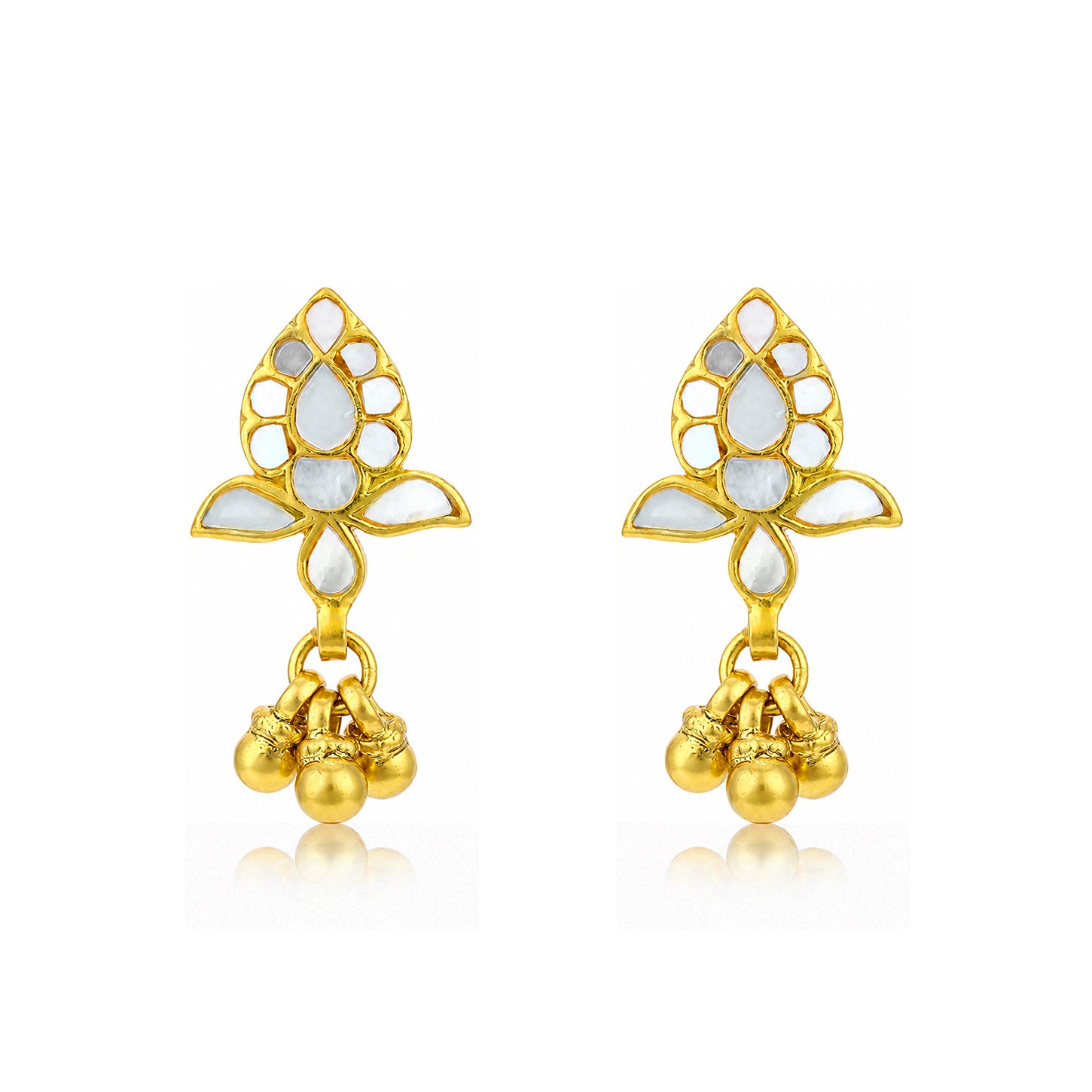 Lotus Ghungroo 925 Sterling Silver Golden Drop Earrings