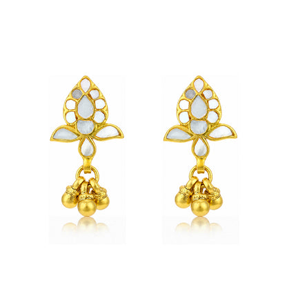 Lotus Ghungroo 925 Sterling Silver Golden Drop Earrings