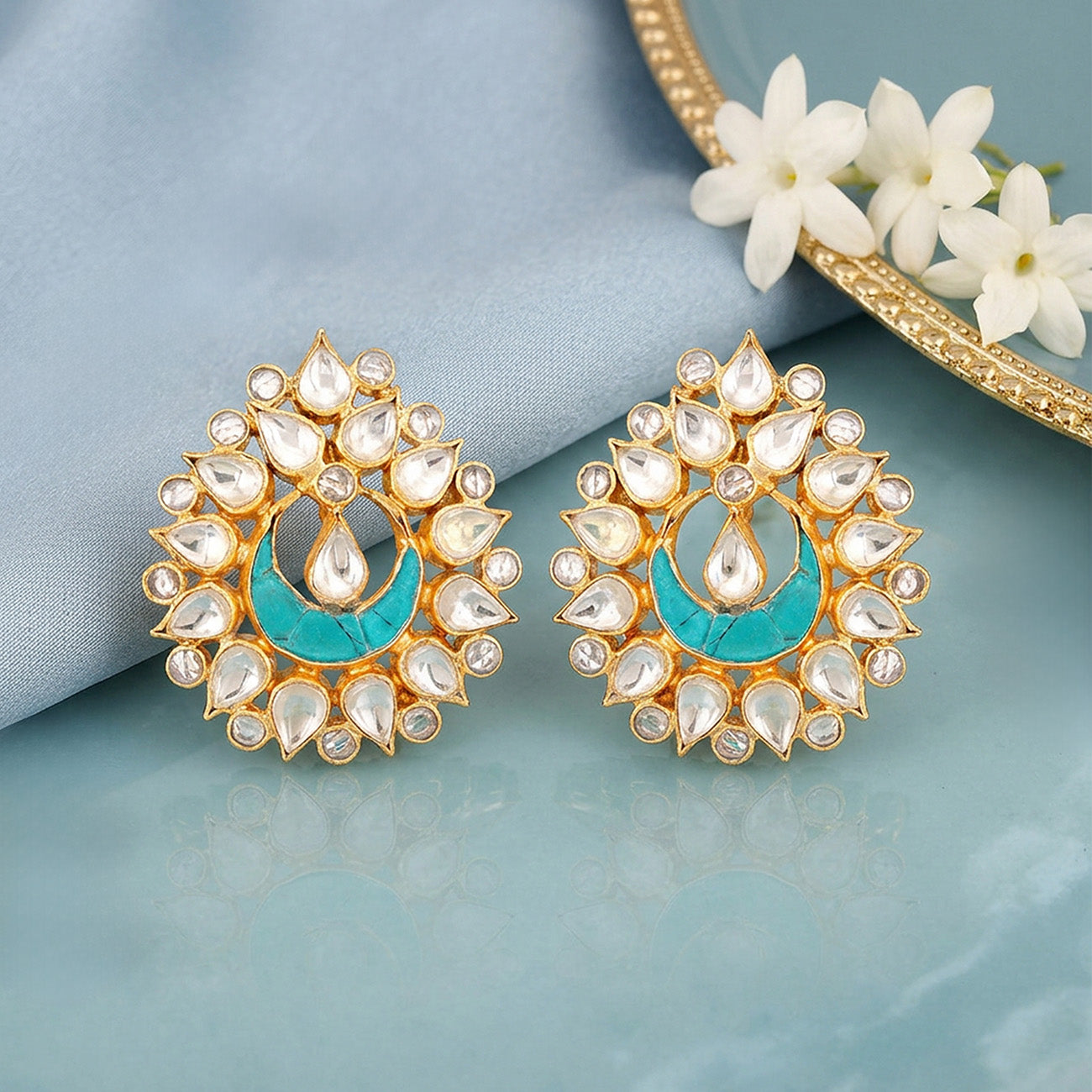 Lotus Pearl Aura 925 Sterling Silver Statement Earrings