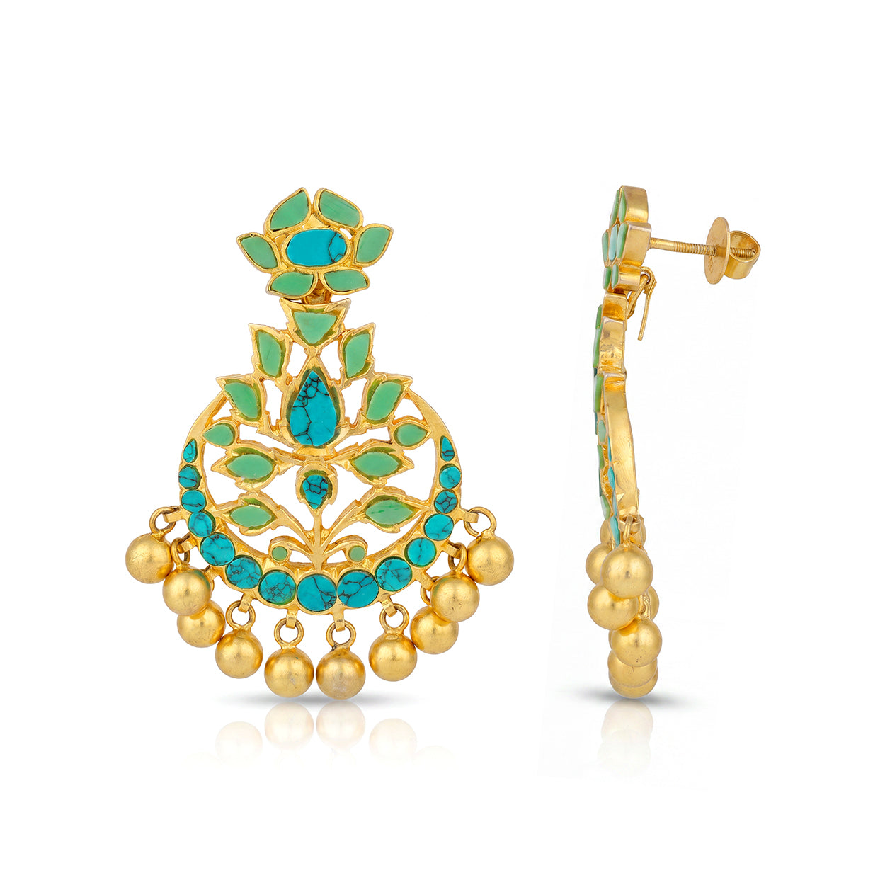 Lotus Turquoise 925 Sterling Silver Golden Drop Earring