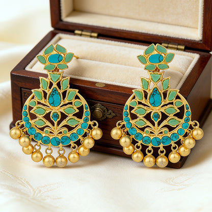 Lotus Turquoise 925 Sterling Silver Golden Drop Earring