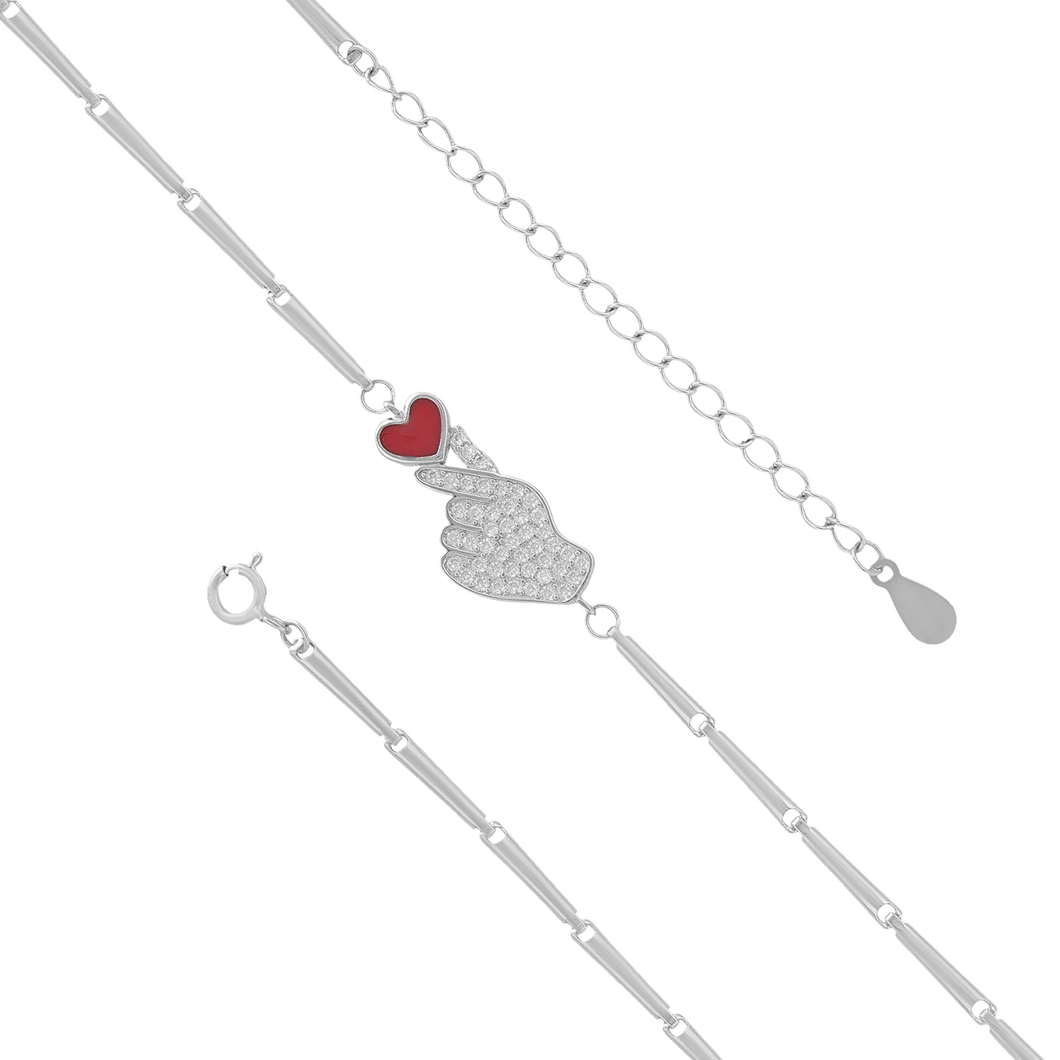 Love Embrace Rhodium Hand In Heart Bracelet