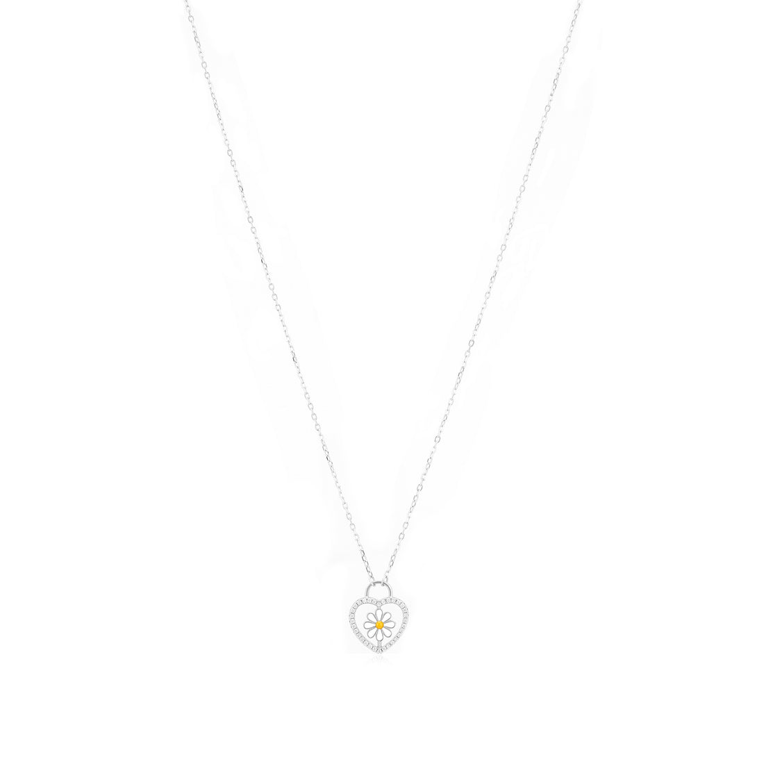 Love Heart Rhodium Plated Delicate Flower Chain Pendant