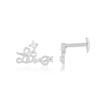 Love Inscribed Rhodium Plated 925 Studs