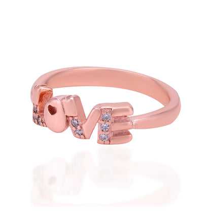 Love  Inscription Rose Gold Plated 925 Stone Embellished Rings