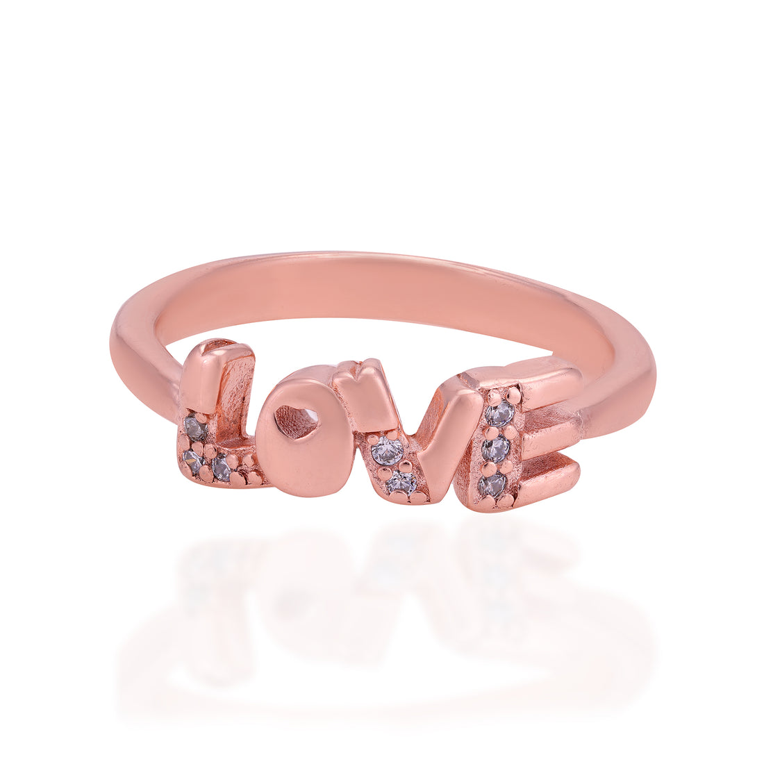 Love  Inscription Rose Gold Plated 925 Stone Embellished Rings