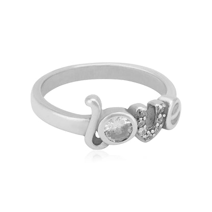 Love Script 925 Rhodium Plated White Stoned Rings