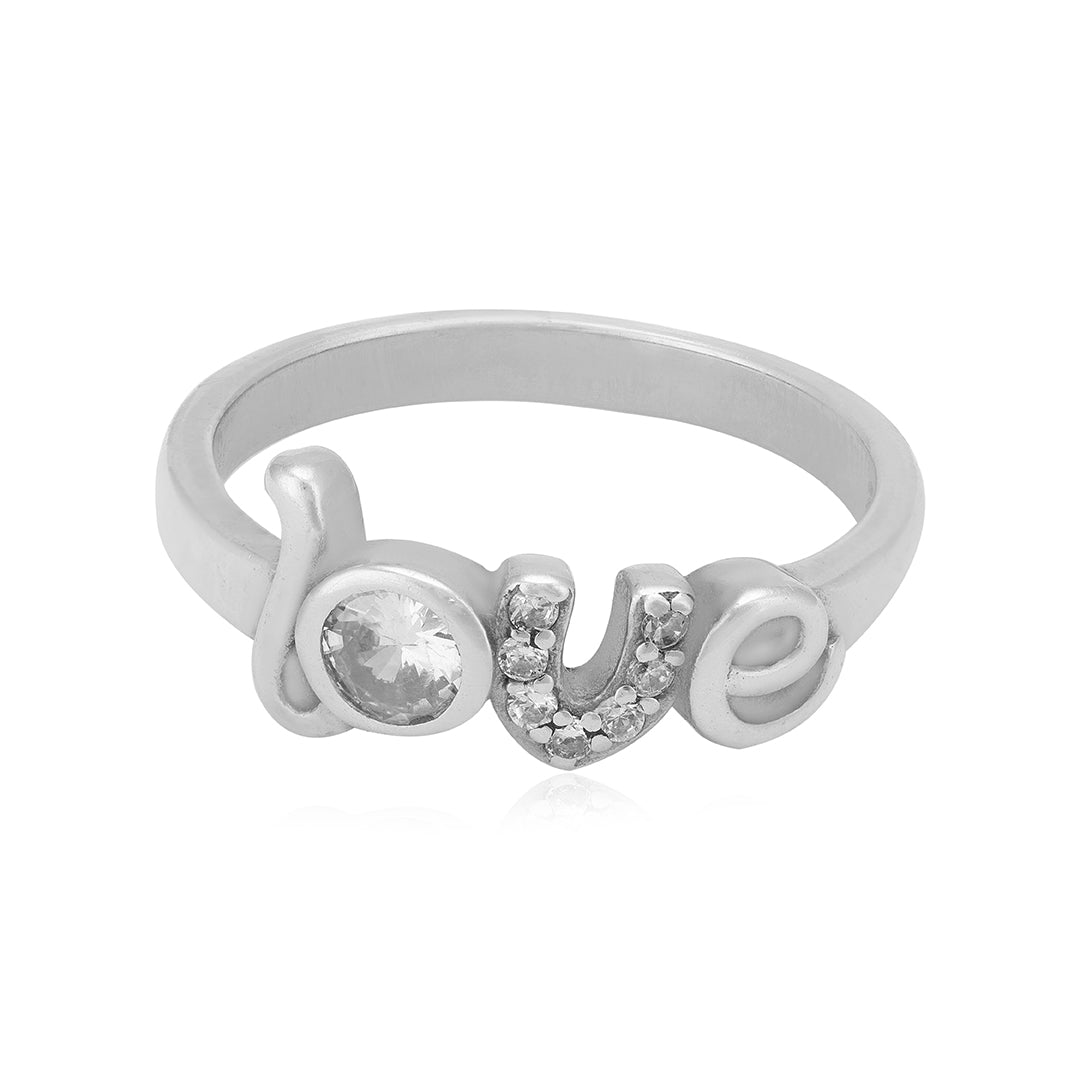 Love Script 925 Rhodium Plated White Stoned Rings