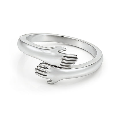 Love Today Holding Hands Symbol 925 Sterling Silver Ring for Women